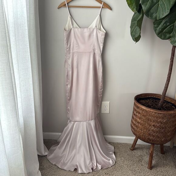 Chi Chi London Satin Evening Dress 'Varsha' in Pale Neutral Champagne - Picture 11 of 14